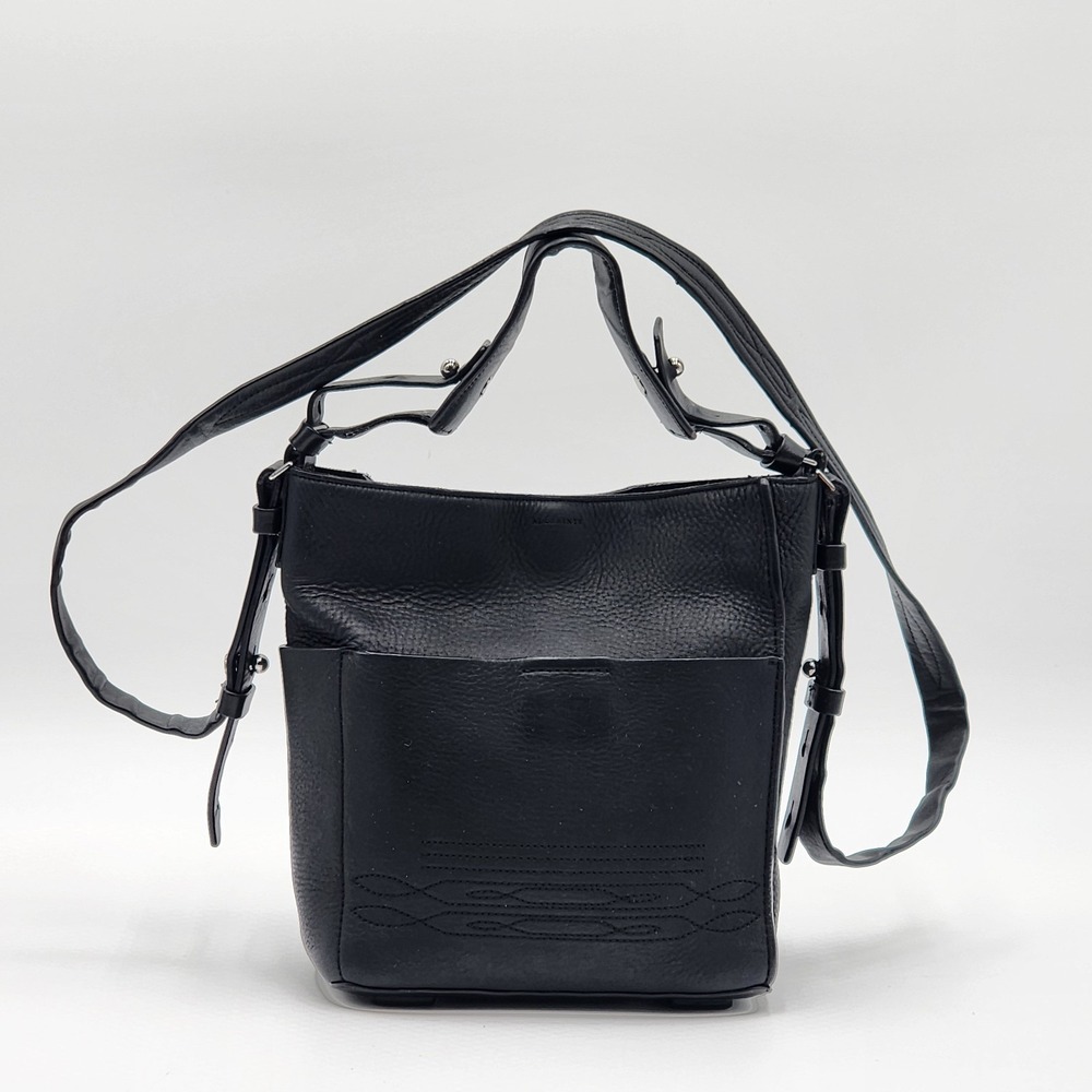 All Saints Cooper Nubuck Mini Crossbody Black Leather Tote Silver Hardware Chic